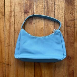 BP Baby Blue Over Shoulder Mini Baguette Bag Gold‎ Zipper Purse